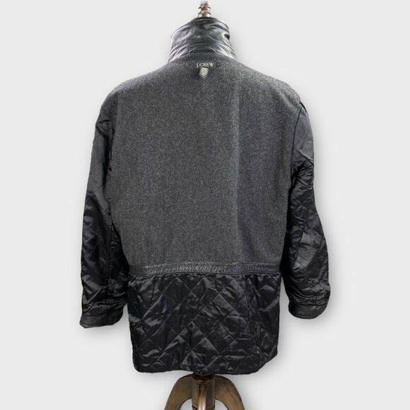 VINTAGE J Crew Jacket Mens Large Black Leather Wool Lined Quilted Heavy Coat - Picture 7 of 11